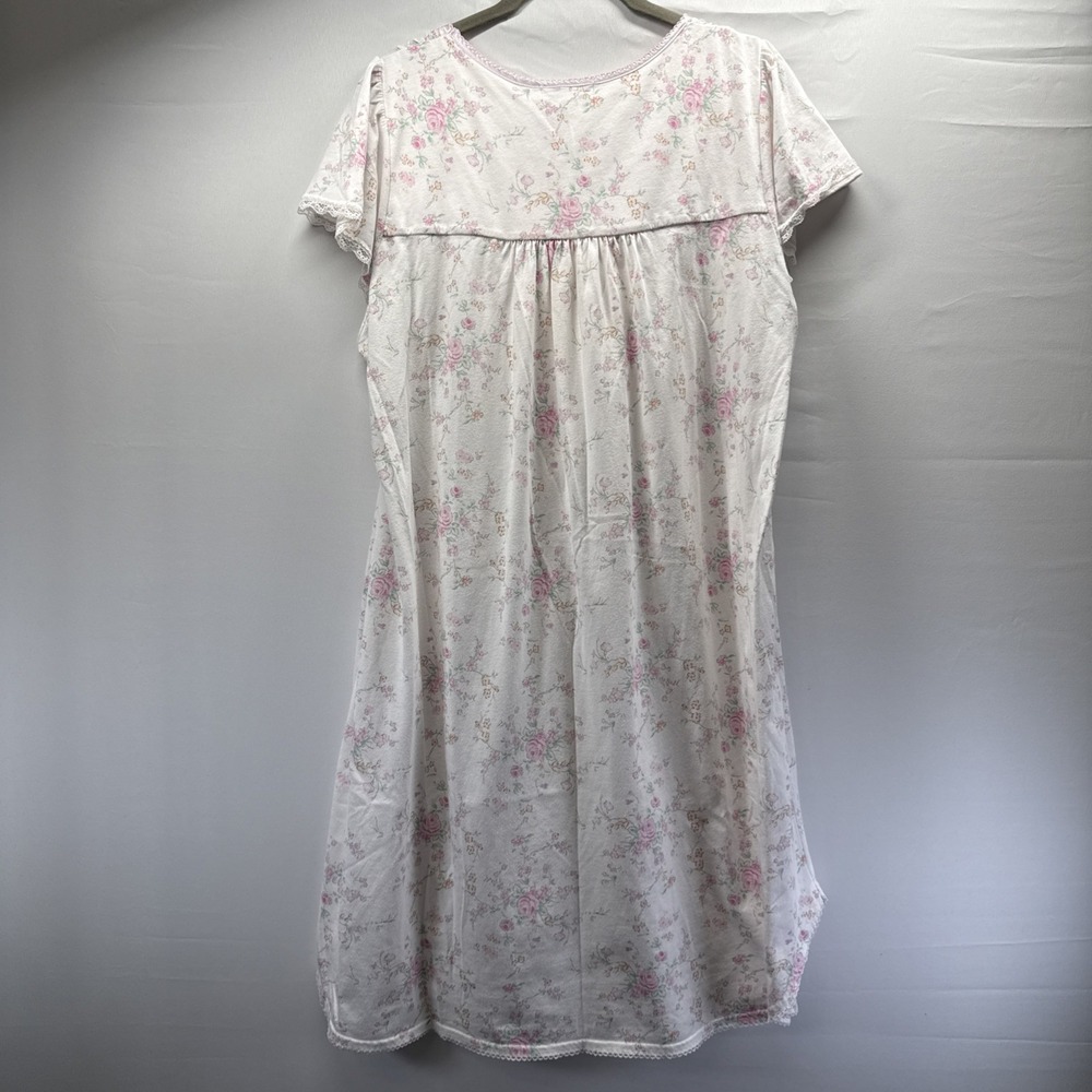 Miss Elaine Women's Nightgown Size Large Pink White Floral Cap Sleeves Pullover - Picture 4 of 8